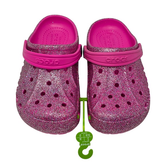 Crocs Baya Glitter Clog K Kids Size J2 Pink Sparkle Iconic Comfort Shoes - Picture 3 of 8